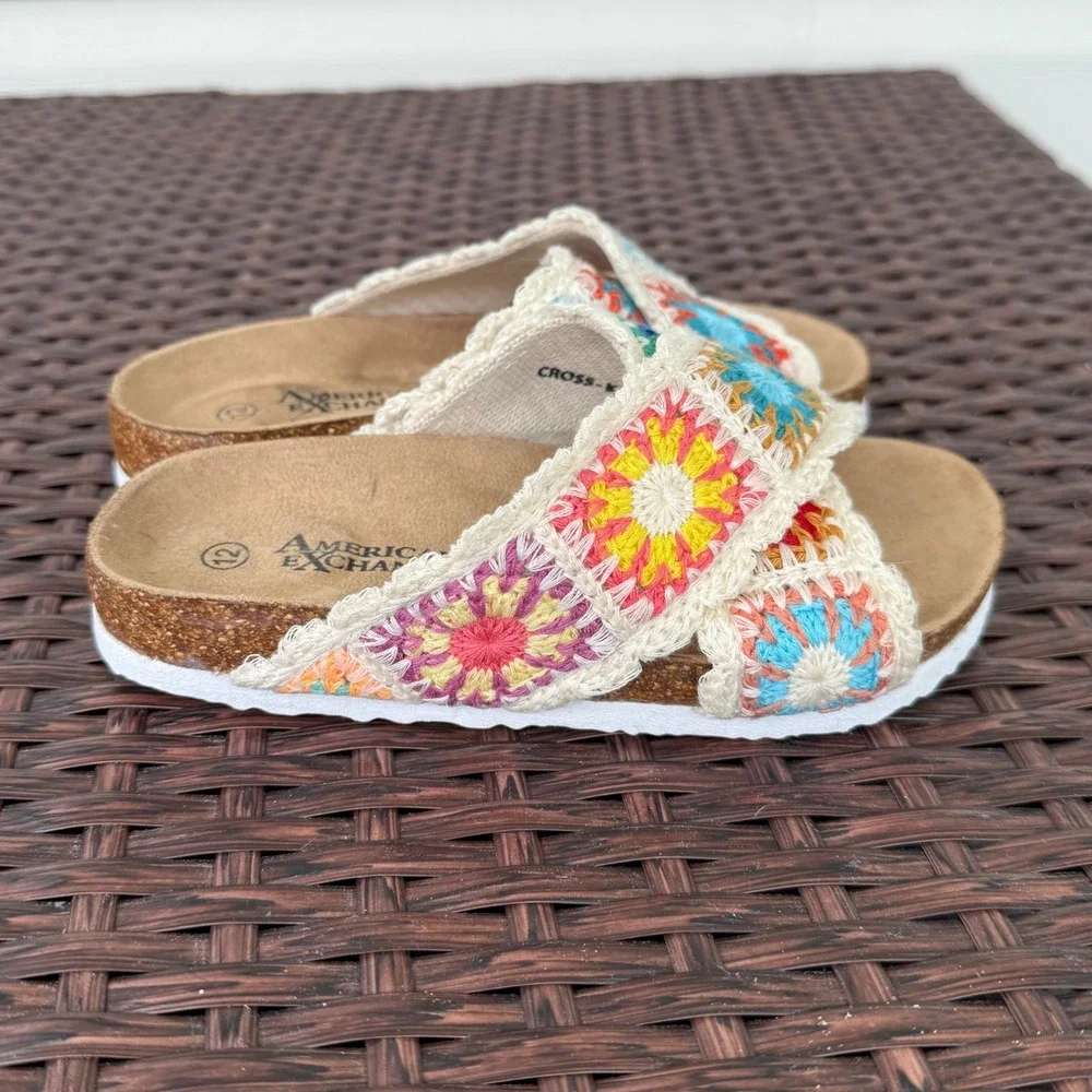 American Exchange Kids Crochet Granny Square Slide Sandals Multicolor Size 12